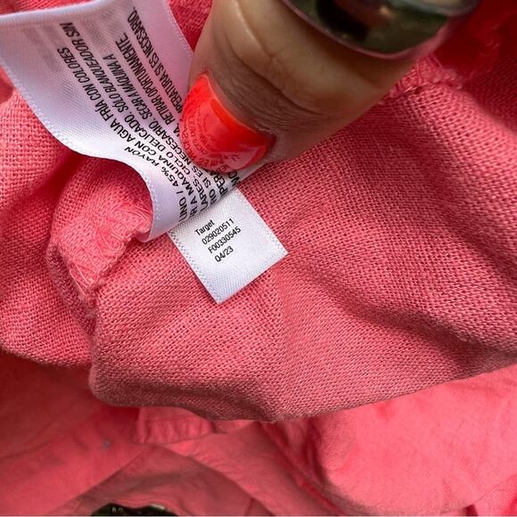 Isabel Linen Blend Pink Rolled Short sleeve Button Up Shirt Blouse LARGE - Picture 6 of 6